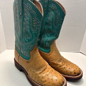 Ariat Western Cowboy Boots Women’s 6.5C Tan Leather Turquoise Stitching